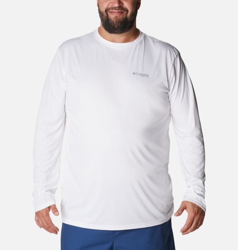 Men's Columbia PFG Terminal Tackle Fish Flag Long Sleeve Sweatshirts White | Plus Size CA-J0431